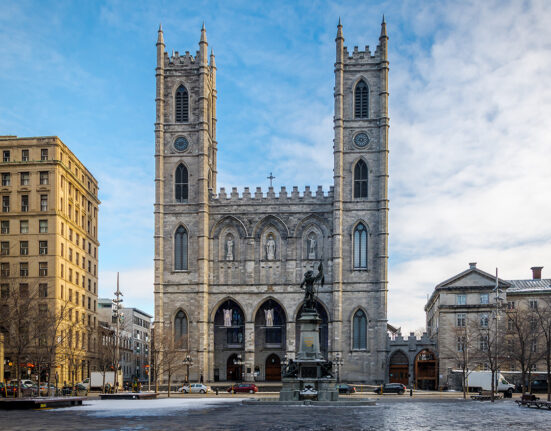 Basilica of Notre-Dame of Montreal and Place d'Armes - Montreal, Quebec Canada