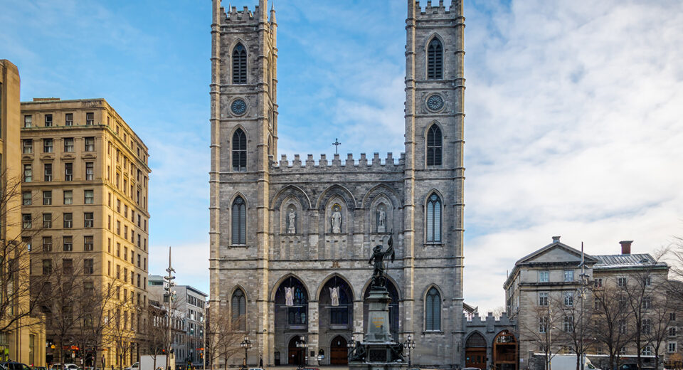Basilica of Notre-Dame of Montreal and Place d'Armes - Montreal, Quebec Canada