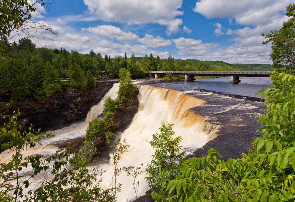 Kakabeka Falls, large powerful waterfall tourist attraction near Thunder Bay, Ontario, Ontario, Canada