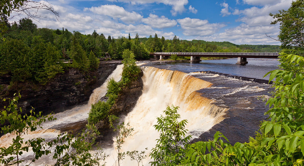 Kakabeka Falls, large powerful waterfall tourist attraction near Thunder Bay, Ontario, Ontario, Canada