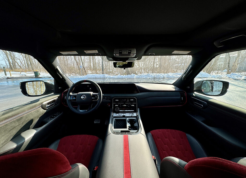 interior front cabin from rear seats 2026 Nissan Armada NISMO